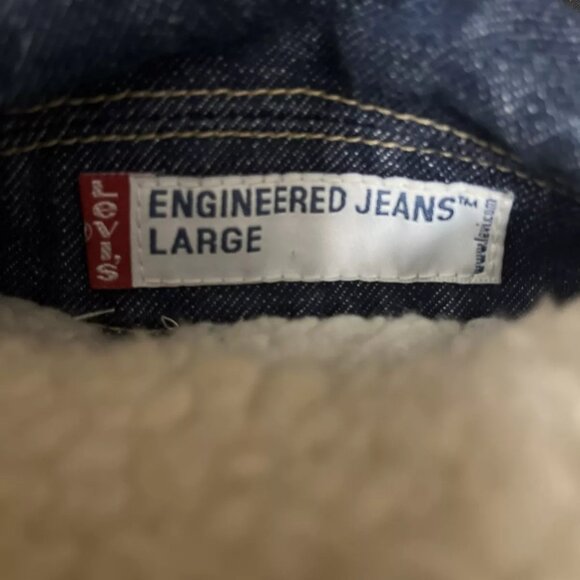 Levis Denim Jacket Womens Large Blue Sherpa Collar Trucker Snap Engineered VTG - Picture 11 of 12